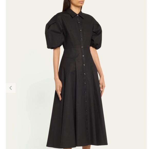 Alexis Amilya Puff-Sleeve Fit & Flare Midi Shirt Dress - Black - Picture 5 of 11